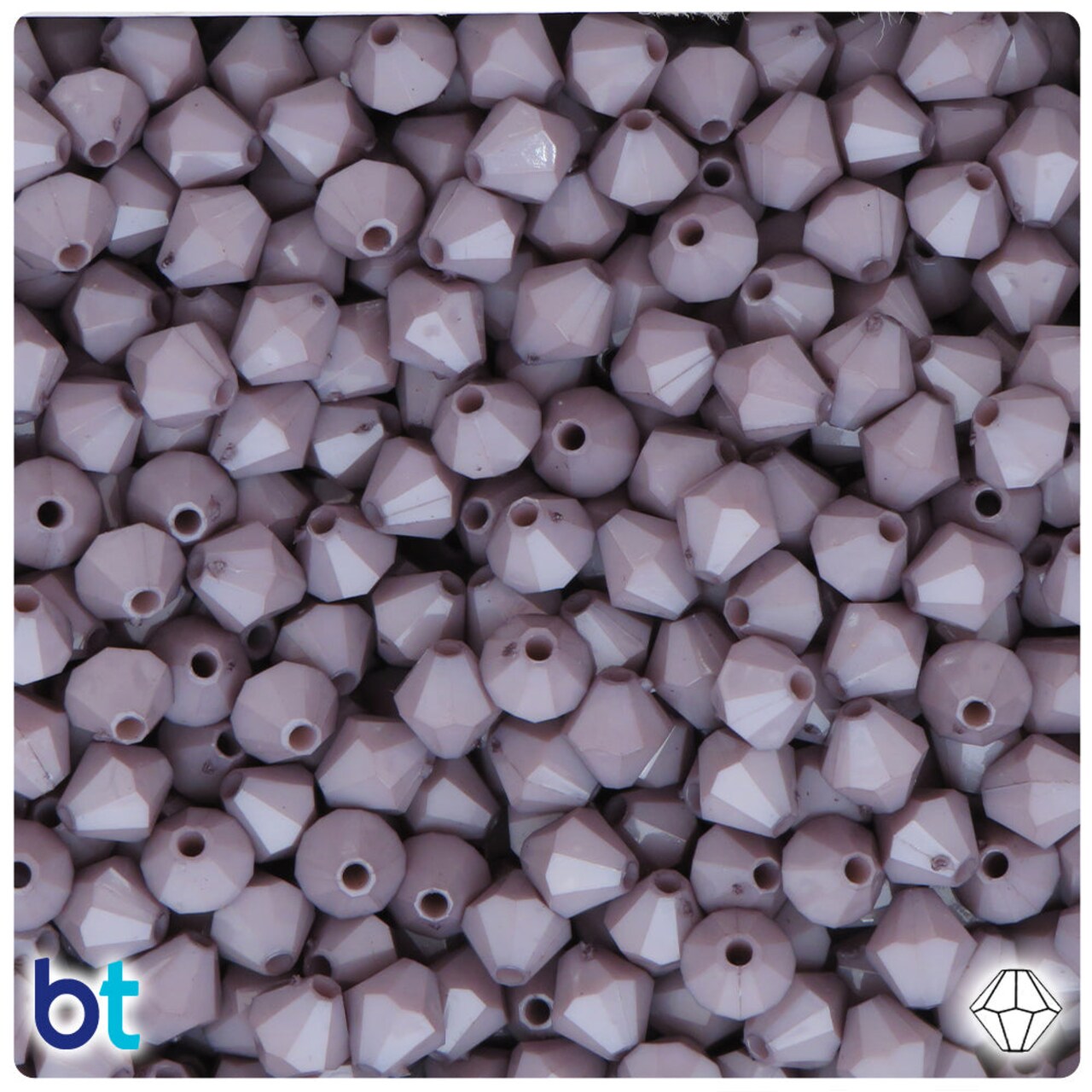 BeadTin Grey Opaque 8mm Faceted Bicone Plastic Craft Beads (300pcs)
